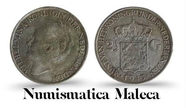 Indias Orientales Holandesas 2 1/2  Gulden 1943, km331 Plata