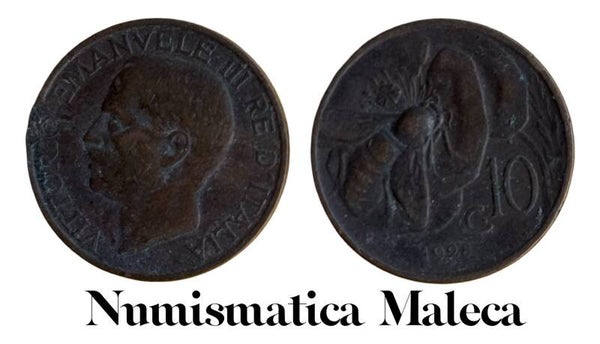 Italia 10 Centesimos 1928, Km60 VF