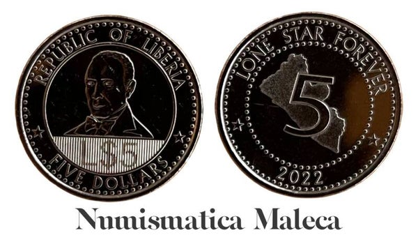 Liberia 5 Dollar 2022, Kmnew Unc