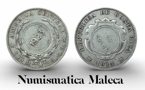 Costa Rica 1 Colon 1914-1925  Km164 Resellado plata
