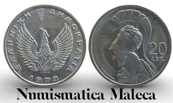 Grecia 20 Dracmas 1973, Km112 Au