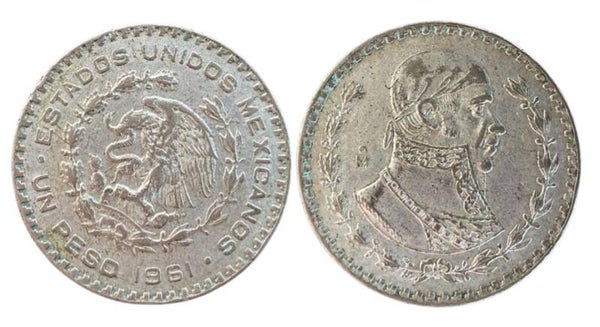 Mexico 1 peso 1961 plata baja (america)
