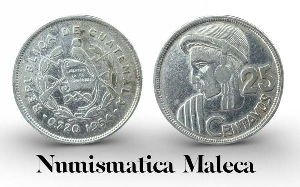 Guatemala 25 Centavos 1954, Km258 Plata