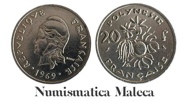 Polinesia Francesa 20 Francs 1969, Km6 Xf