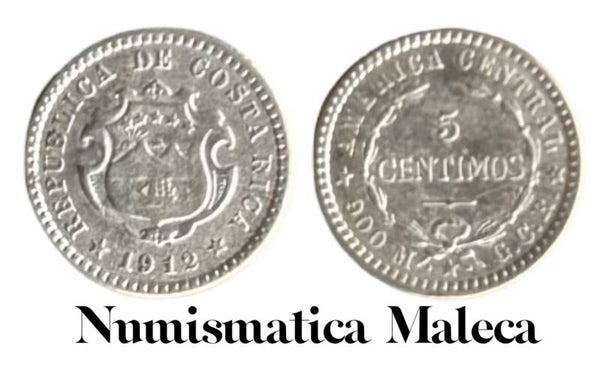 Costa Rica 5 Centimos 1912, Km145 Plata