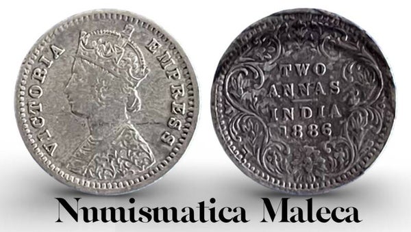 Indias - Britanicas 2 Annas 1886, Km488 Plata