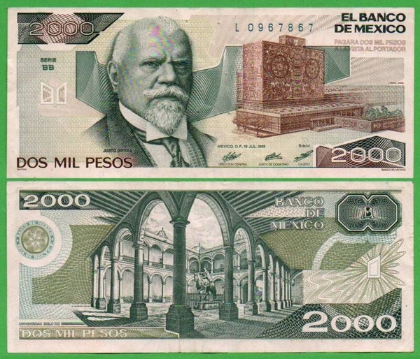 Mexico 2000 Pesos 1985, P-86 PRefix-BB XF