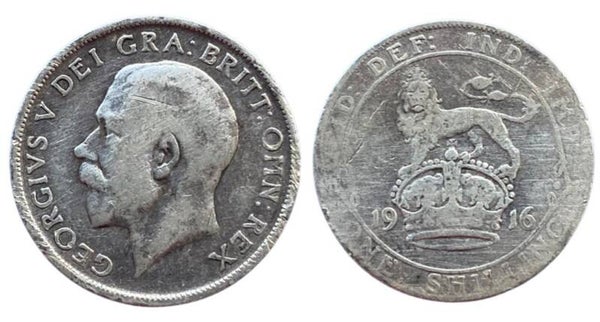 Inglaterra 1 shilling 1916 Plata (europa)