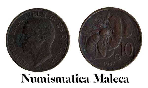 Italia 10 Centesimos 1937, Km60 VF