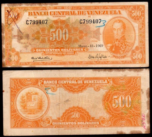 Venezuela 500 Bolivares 1969, P-37c fine