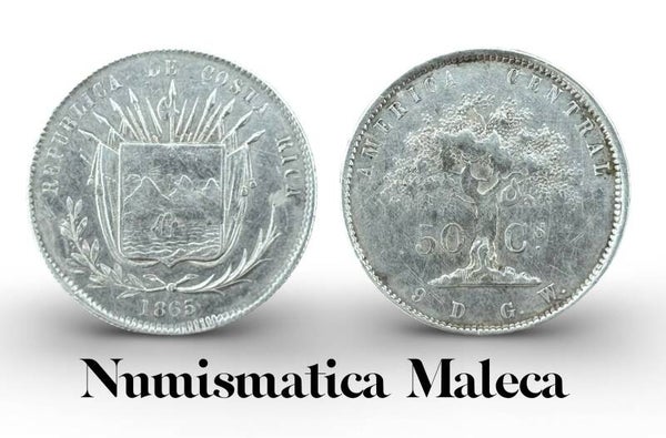 Costa Rica 50 Centavos 1865, Km112 Plata