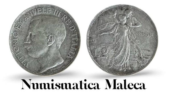 Italia 2 Lire 1911, Km52 Commemorativa Plata Rara