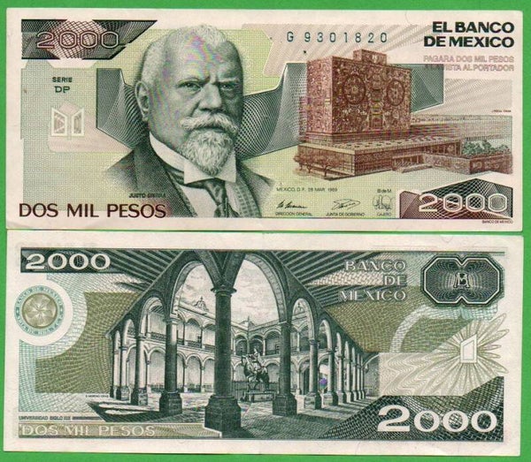 Mexico 2000 Pesos 1989, P-86C PRefix-DP AU