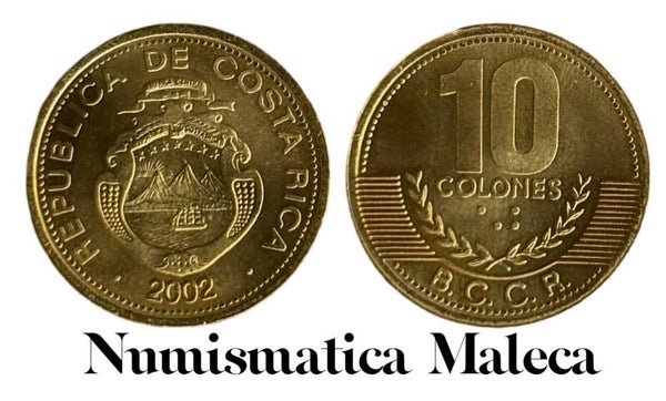 Costa Rica 10 Colones 2002, Km228.2 Unc