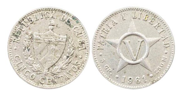 Cuba 5 centavos 1961 niquel