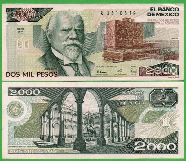 Mexico 2000 Pesos 1989, P-86C PRefix-EC XF-AU