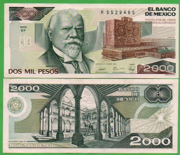 Mexico 2000 Pesos 1989, P-86C PRefix-EF XF