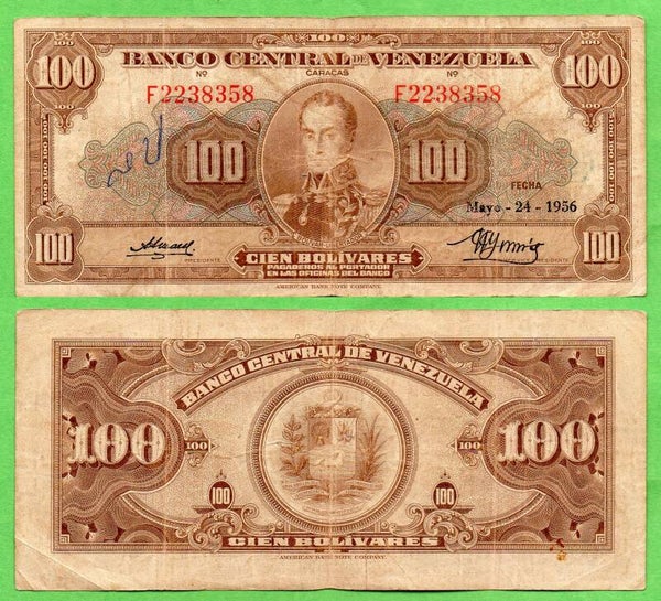 Venezuela 100 Bolivares 1956, P-34c XF