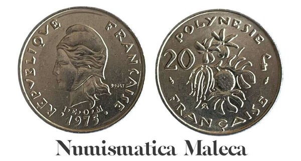 Polinesia Francesa 20 Francs 1975, Km6 Xf