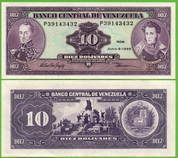 Venezuela 10 Bolivares 1995, P-61d , P-Prefix Unc