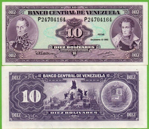 Venezuela 10 Bolivares 1992, P-61C , P-Prefix Unc