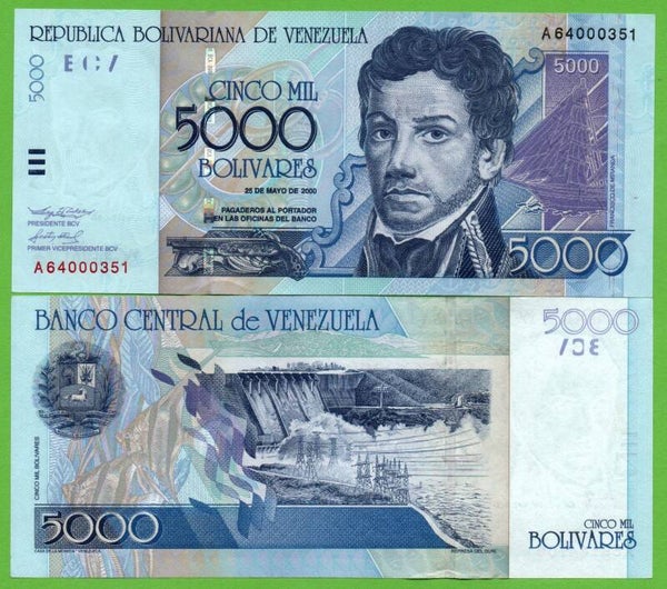 Venezuela 5000 Bolivares 2000, Prefix-A Unc