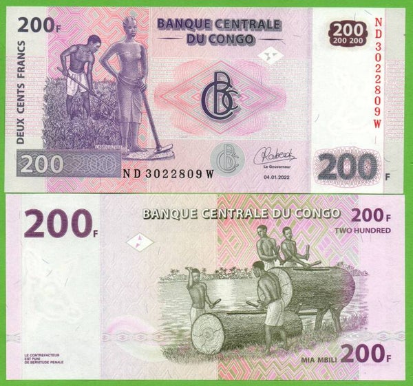 Congo 200 Francs 2022, P-98b Unc