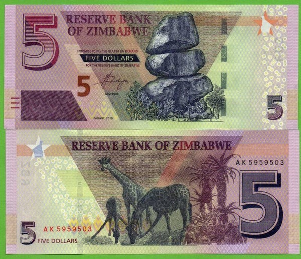 Zimbadwe 5 dollar 2019, P-102 Unc