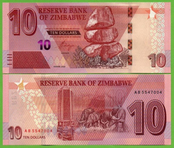 Zimbadwe 10 Dollar 2020, P-w103 Unc