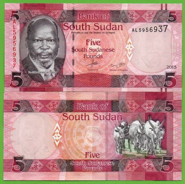 Sudan Del Sur 5 Pound 2015, P-11 Unc