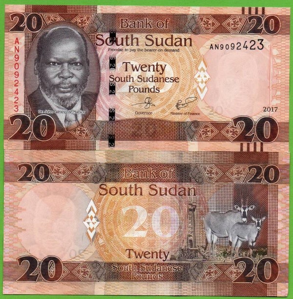 Sudan Del sur 20 Pound 2017 P-13c Unc