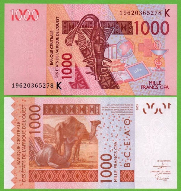 Esatdos Del Africa De Oeste 1000 Francs 2019, P-715K (K) Unc
