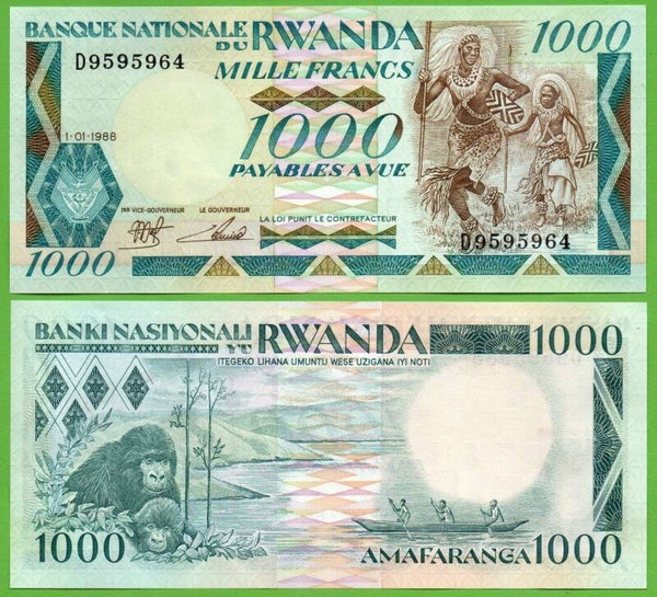 Rwanda 1000 Francs 1988, P-21 Unc