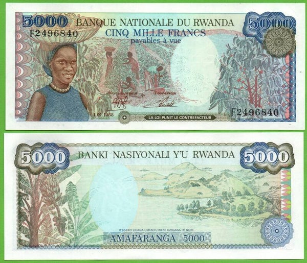 Rwanda 5000 Francs 1988, P-22 Unc