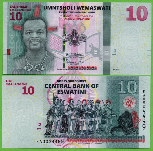 Eswatini 10 Emalangeni 2024, P-wa44 Unc