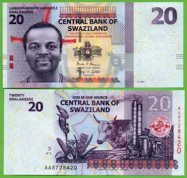 Swaziland 20 Emalangeni 2014, P-37b Unc