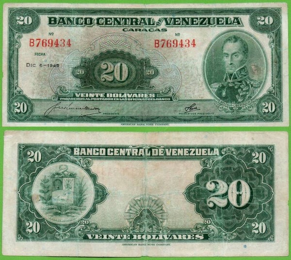 Venezuela 20 Bolivares 1945, P-32a XF