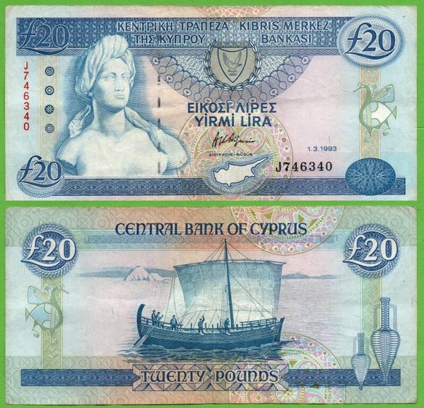 Chipre 20 Lira 1993, P-56b xF