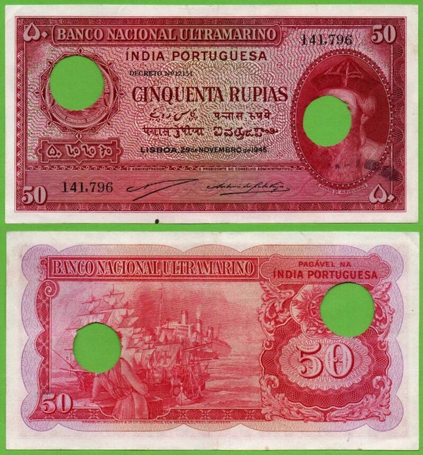 Indias Portuguesa 50 Rupias 1945 P-38a Raro XF