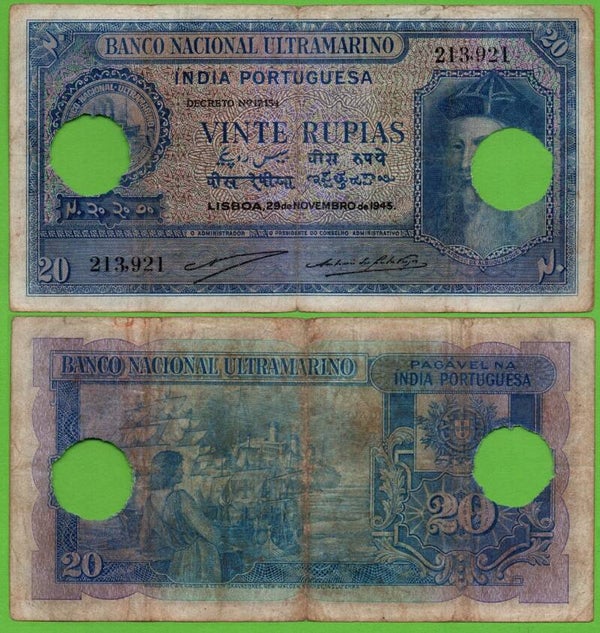 Indias Portuguesa 20 Rupias 1945 P-37 Raro XF