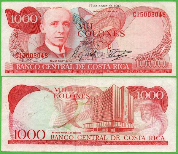 Costa Rica 1000 Colones 1989, P-256e Prefix-C XF