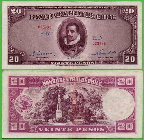 Chile 20 Pesos 1957, P-93b Xf