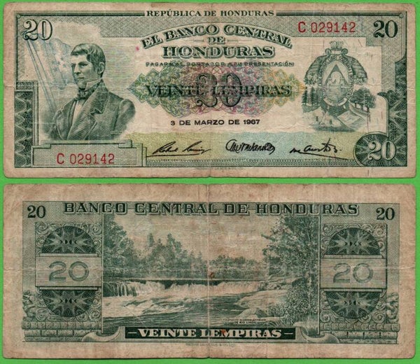 Honduras 20 Lempiras 1967, P-53c Fina