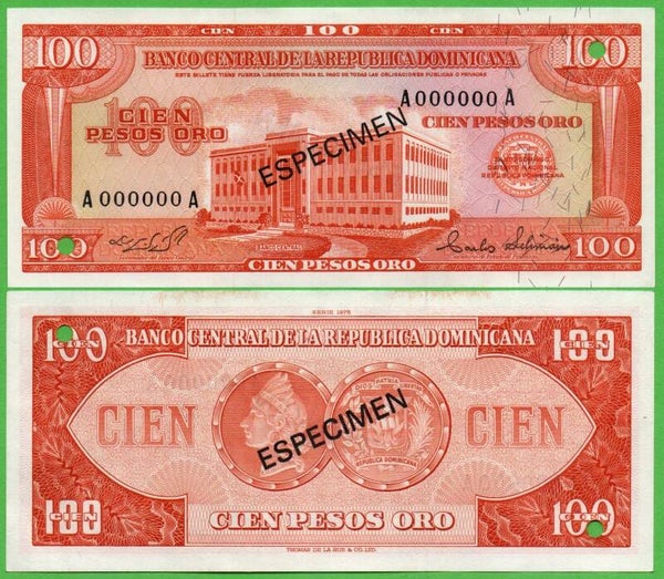 Republica Dominicana 100 Pesos 1973, P-104a.3 Specimen Unc