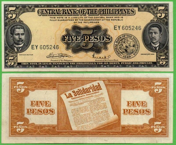Filipinas 5 Pesos 1949, P-135f Unc
