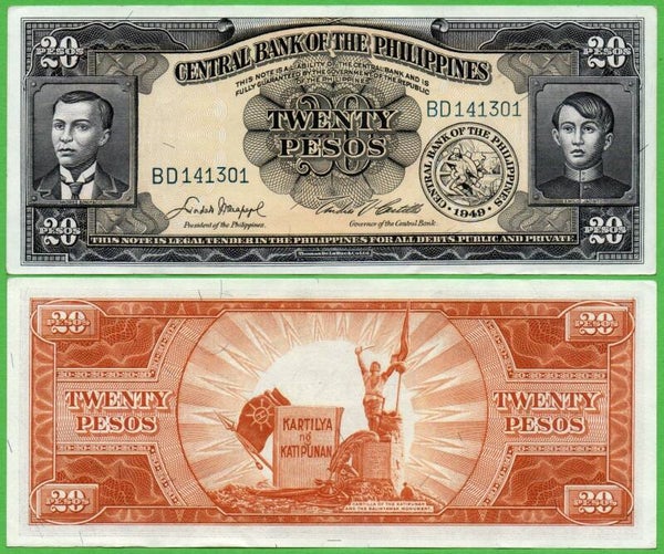 Filipinas 20 Pesos 1949, P-137d Unc