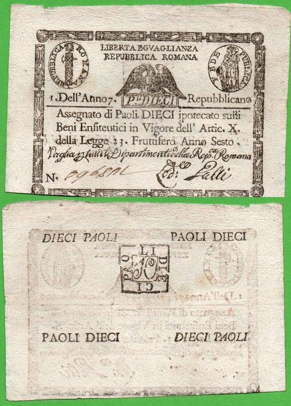 Vaticano 10 Paoli 1798  P.-S540a VF