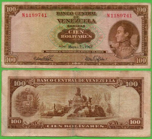 Venezuela 100 Bolivares 1963, P-48 Prefix-N VF