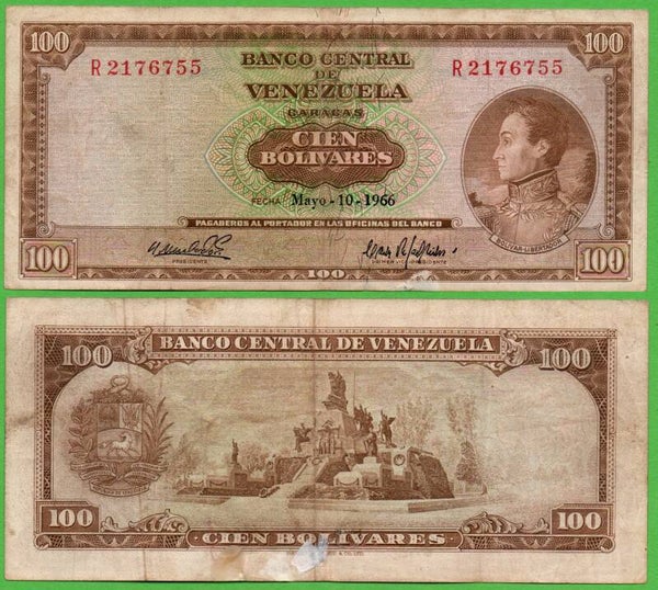 Venezuela 100 Bolivares 1966, P-48d Prefix-R VF