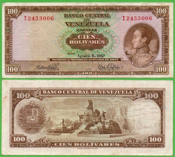 Venezuela 100 Bolivares 1967, P-48e Prefix-T VF
